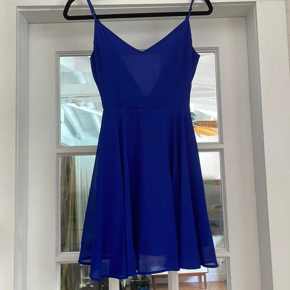 Royal blue mini dress.